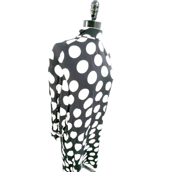 Studio Women Long Sleeve High Neck Bow Polka Dot Midi Dress Black White Size Sma - Picture 10 of 16